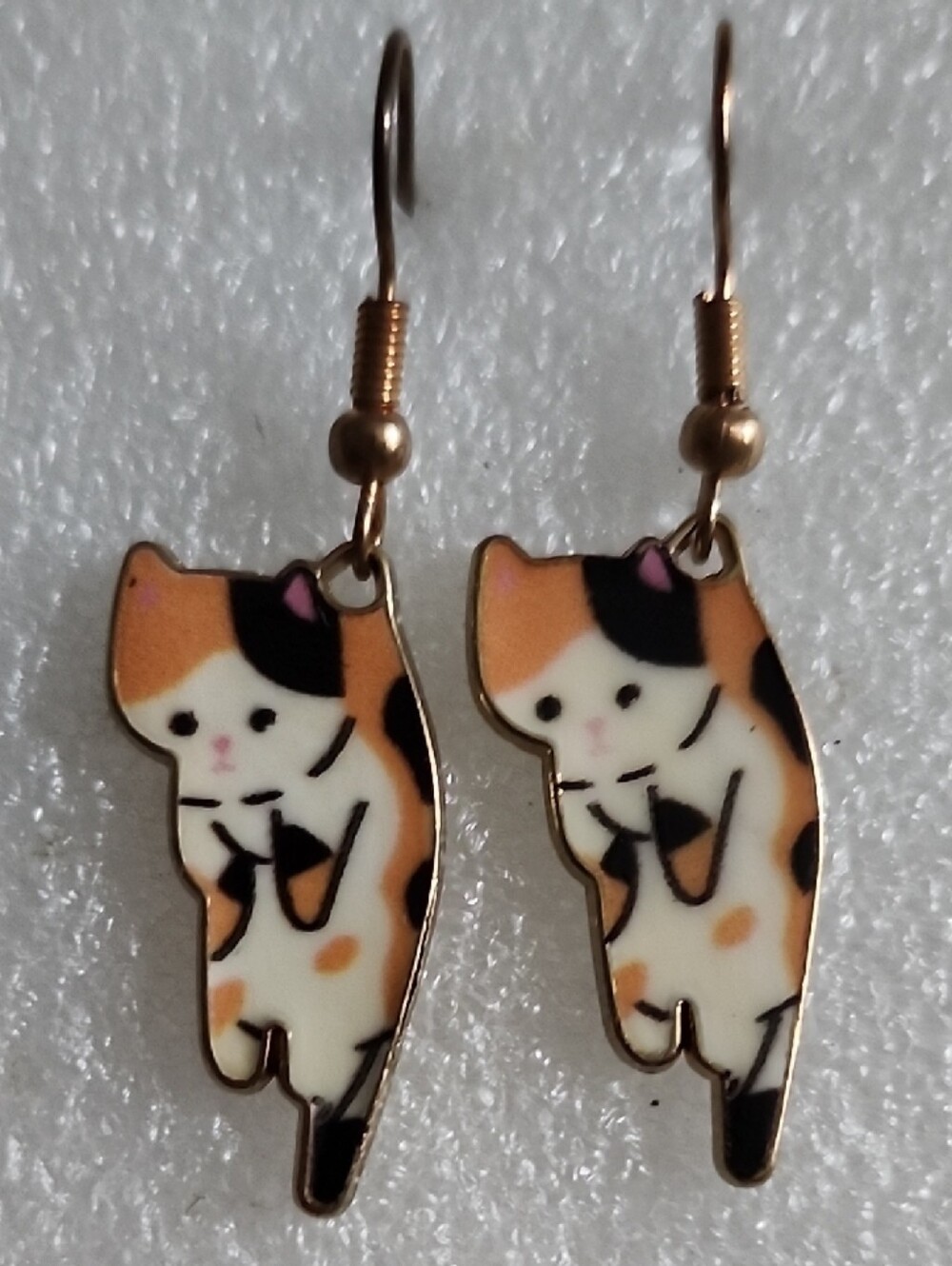 Hand Crafted Calico Cat Earrings in White, Orange & Black